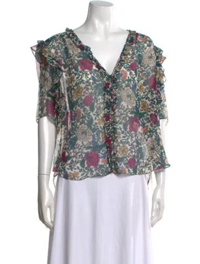 Pre-owned Veronica Beard Silk Floral Print Blouse In Neutral