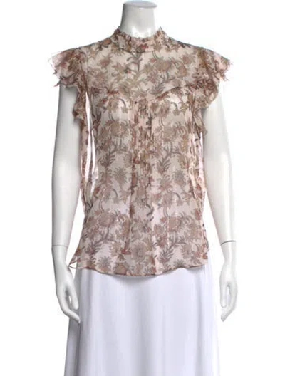 Pre-owned Veronica Beard Silk Floral Print Blouse In Neutral
