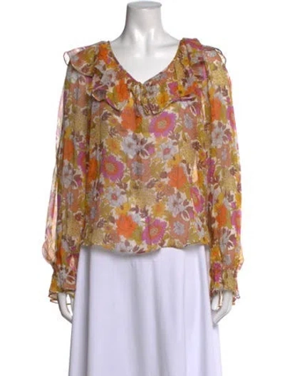 Pre-owned Veronica Beard Silk Floral Print Blouse In Neutrals