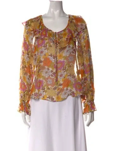 Pre-owned Veronica Beard Silk Floral Print Blouse In Neutrals