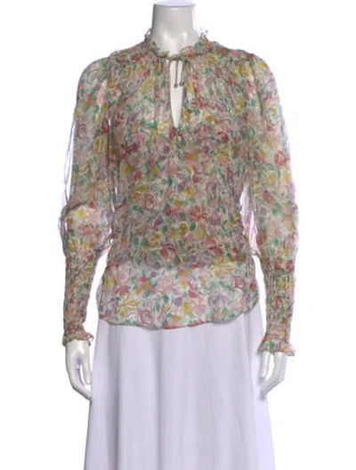 Pre-owned Veronica Beard Silk Floral Print Blouse In Neutrals