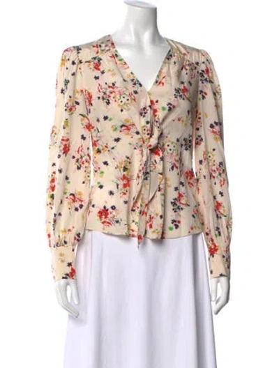 Pre-owned Veronica Beard Silk Floral Print Blouse In Neutrals