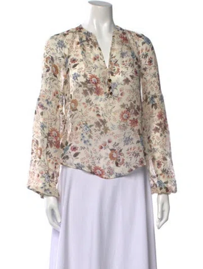 Pre-owned Veronica Beard Silk Floral Print Blouse In Neutrals