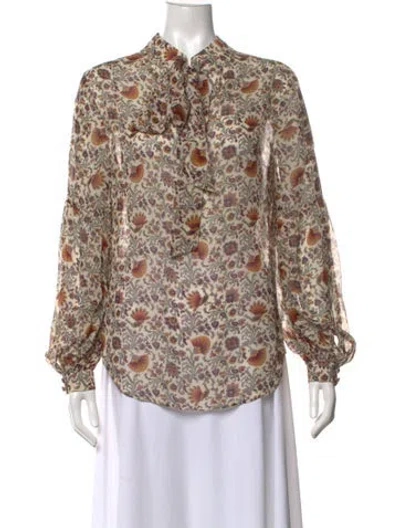 Pre-owned Veronica Beard Silk Floral Print Blouse In Neutrals