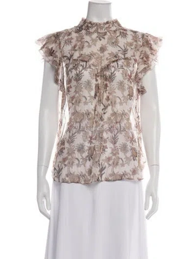Pre-owned Veronica Beard Silk Floral Print Blouse In Neutrals