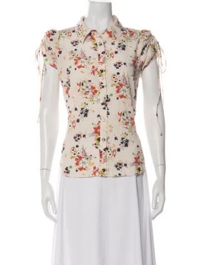 Pre-owned Veronica Beard Silk Floral Print Blouse In Neutrals