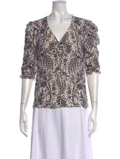 Pre-owned Veronica Beard Silk Floral Print Blouse In Neutrals