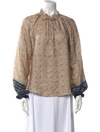 Pre-owned Veronica Beard Silk Floral Print Blouse In Neutrals
