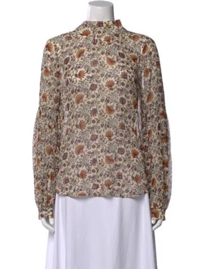 Pre-owned Veronica Beard Silk Floral Print Blouse In Neutrals