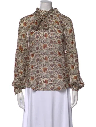 Pre-owned Veronica Beard Silk Floral Print Blouse In Neutrals