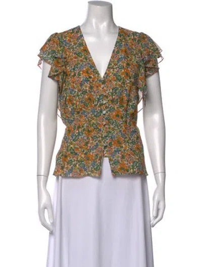 Pre-owned Veronica Beard Silk Floral Print Blouse In Neutrals