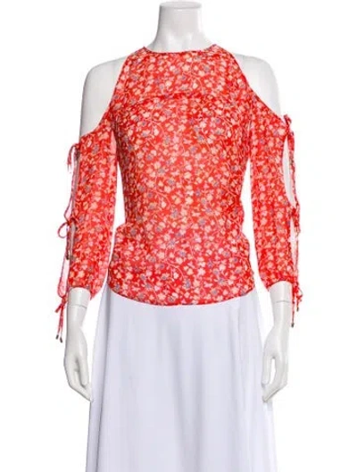 Pre-owned Veronica Beard Silk Floral Print Blouse In Orange
