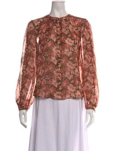 Pre-owned Veronica Beard Silk Floral Print Blouse In Orange