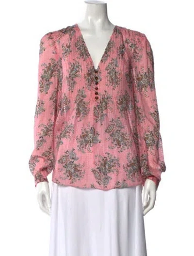 Pre-owned Veronica Beard Silk Floral Print Blouse In Pink