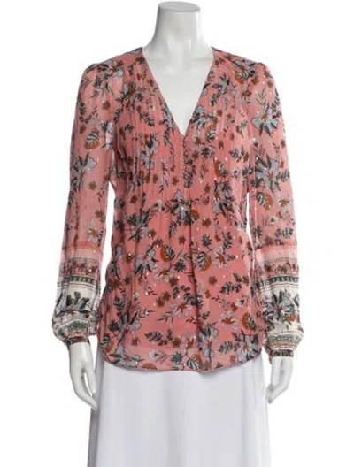 Pre-owned Veronica Beard Silk Floral Print Blouse In Pink