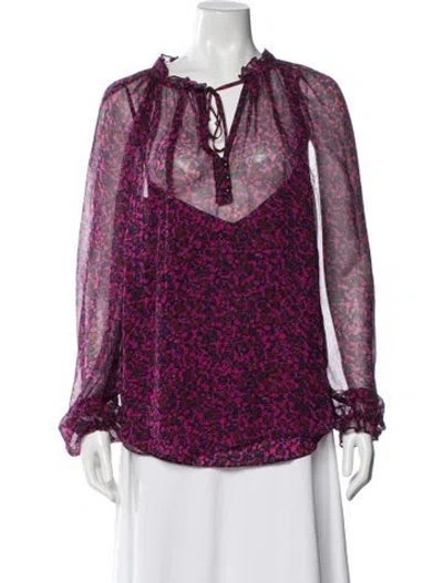 Pre-owned Veronica Beard Silk Floral Print Blouse In Pink