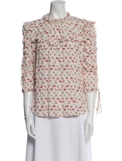 Pre-owned Veronica Beard Silk Floral Print Blouse In Pink