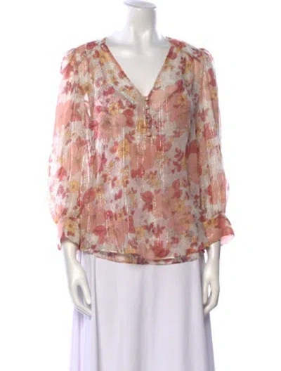 Pre-owned Veronica Beard Silk Floral Print Blouse In Pink
