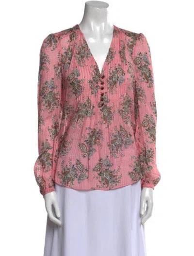 Pre-owned Veronica Beard Silk Floral Print Blouse In Pink