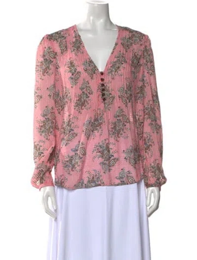 Pre-owned Veronica Beard Silk Floral Print Blouse In Pink