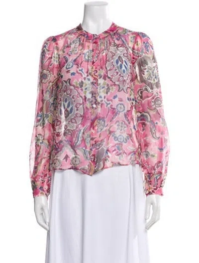 Pre-owned Veronica Beard Silk Floral Print Blouse In Pink