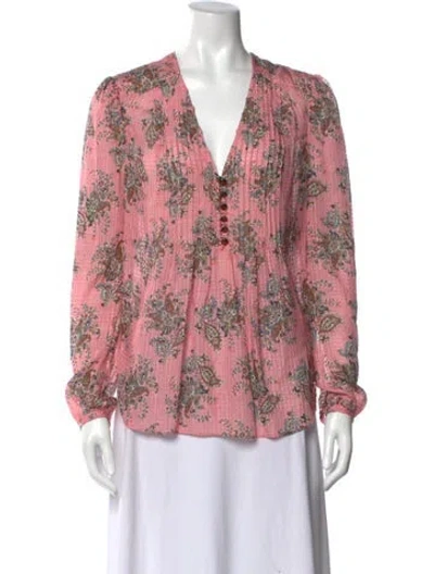 Pre-owned Veronica Beard Silk Floral Print Blouse In Pink