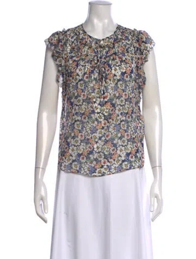 Pre-owned Veronica Beard Silk Floral Print Blouse In Pink