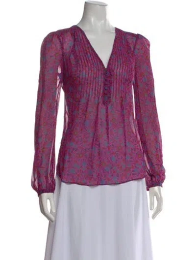 Pre-owned Veronica Beard Silk Floral Print Blouse In Pink