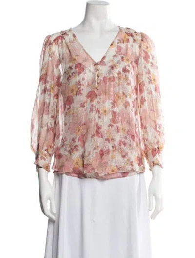 Pre-owned Veronica Beard Silk Floral Print Blouse In Pink