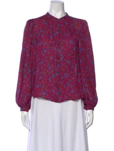 Pre-owned Veronica Beard Silk Floral Print Blouse In Purple
