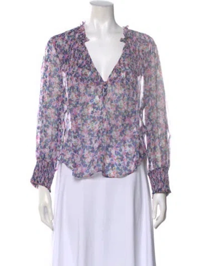 Pre-owned Veronica Beard Silk Floral Print Blouse In Purple