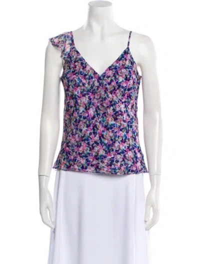 Pre-owned Veronica Beard Silk Floral Print Blouse In Purple