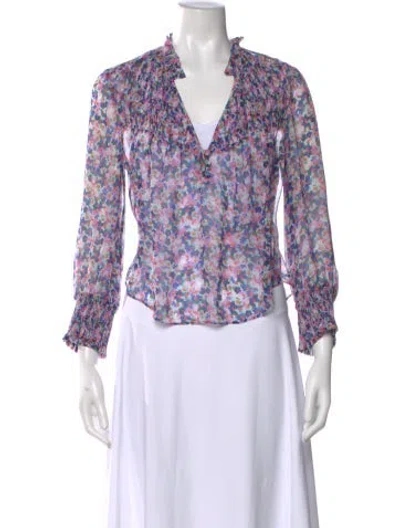Pre-owned Veronica Beard Silk Floral Print Blouse In Purple