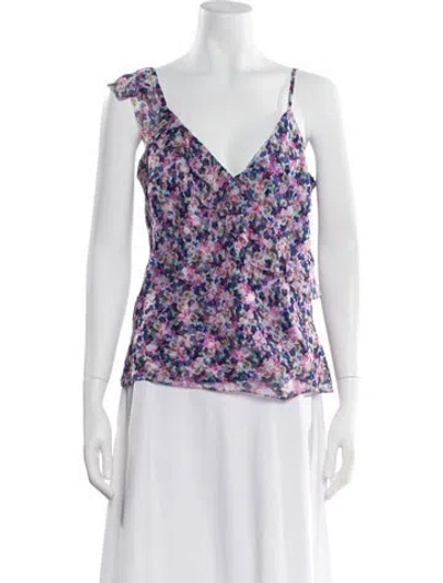 Pre-owned Veronica Beard Silk Floral Print Blouse In Purple