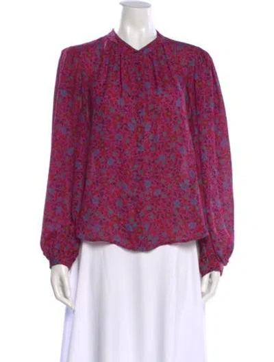 Pre-owned Veronica Beard Silk Floral Print Blouse In Purple