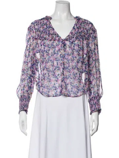 Pre-owned Veronica Beard Silk Floral Print Blouse In Purple