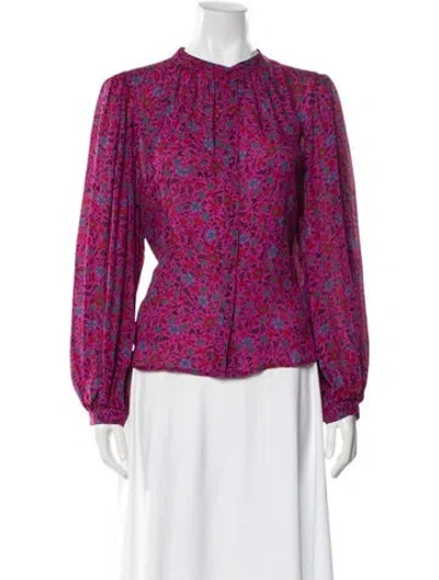 Pre-owned Veronica Beard Silk Floral Print Blouse In Purple