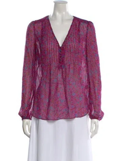 Pre-owned Veronica Beard Silk Floral Print Blouse In Purple