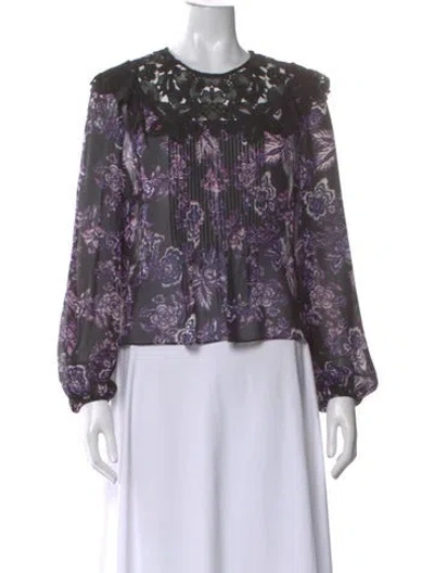 Pre-owned Veronica Beard Silk Floral Print Blouse In Purple