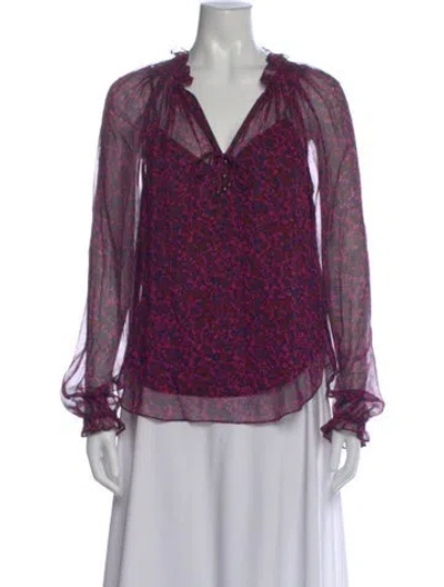 Pre-owned Veronica Beard Silk Floral Print Blouse In Purple