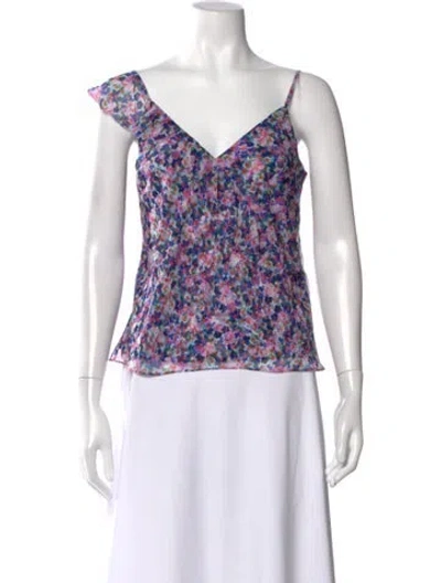 Pre-owned Veronica Beard Silk Floral Print Blouse In Purple