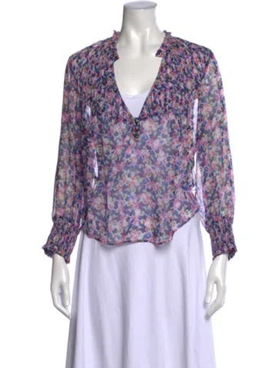 Pre-owned Veronica Beard Silk Floral Print Blouse In Purple