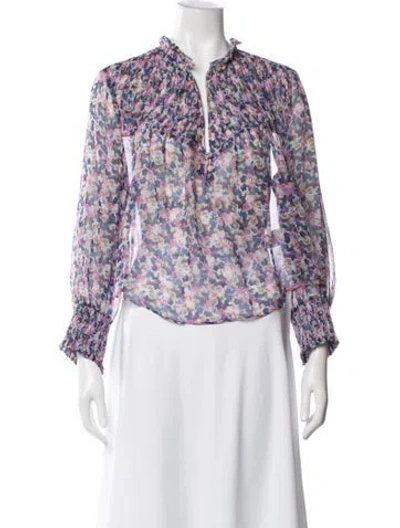 Pre-owned Veronica Beard Silk Floral Print Blouse In Purple