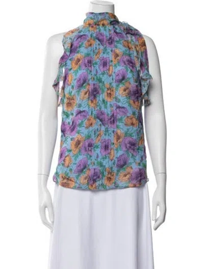 Pre-owned Veronica Beard Silk Floral Print Blouse In Purple