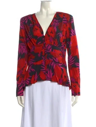 Pre-owned Veronica Beard Silk Floral Print Blouse In Red