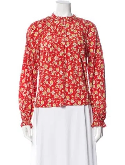 Pre-owned Veronica Beard Silk Floral Print Blouse In Red