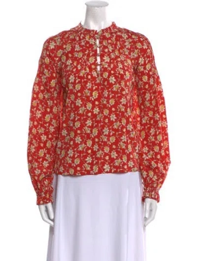 Pre-owned Veronica Beard Silk Floral Print Blouse In Red