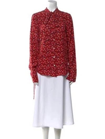 Pre-owned Veronica Beard Silk Floral Print Blouse In Red