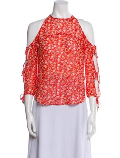 Pre-owned Veronica Beard Silk Floral Print Blouse In Red