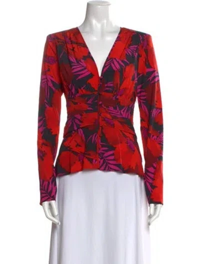 Pre-owned Veronica Beard Silk Floral Print Blouse In Red